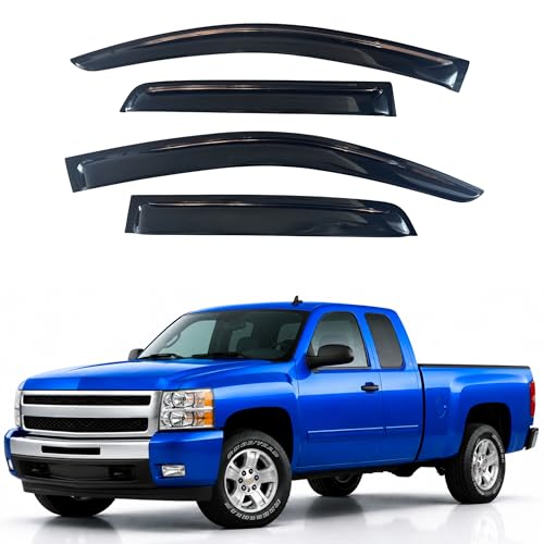 Image of IG Window Visors for 2007-2013 Chevrolet Silverado /GMC Sierra 1500 Extended Cab, Out-Channel Rain Guard Vent Deflector, Truck Accessories 2007-2014 Chevy Silverado /Sierra 2500HD 3500HD (Extended Cab)