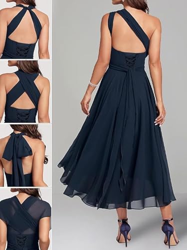 A Line Mother of Bride Dresses Infinity High Low Bridesmaid Dress Chiffon Wedding Guest Dress Tea Length2