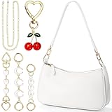 Abbylike 6 Pcs Shoulder Bag for Women with 3 Extender Chain Cherry Charm Small Leather Purse Handbag Tote Charm Kit Xmas Gift(White,Leather)