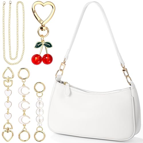 Abbylike 6 Pcs Shoulder Bag for Women with 3 Extender Chain Cherry Charm Small Leather Purse Handbag Tote Charm Kit