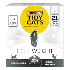 Purina Tidy Cats LightWeight 4-In-1 Strength Multi-Cat, Odor control, Clumping, 99.9 Percent Dust Free Cat Litter – 17 lb. Box