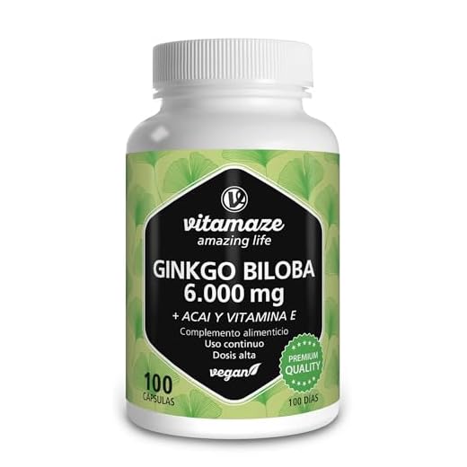 Vitamaze® Cápsulas de Ginkgo de dosis alta 6000 mg, cápsulas de extracto de Gingko Biloba vegano 50:1, 100 cápsulas para 100 días de cuidado continuo, hecho en Alemania