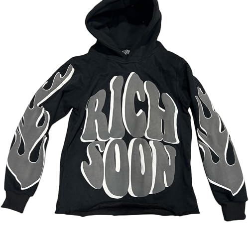 Soosuihoo Y2k Hoodies Men Women Pink Spider Puff Letter Print Graphic Hoodie Zip Up Pullover Sweatshirt Oversized Grunge Star Jacket (S, c-Black)