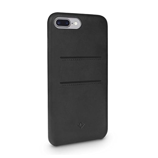 Twelve South Avslappnad läderfodral för iPhone 8 Plus/7 Plus/ 6 Plus | Handbränt läder plånboksskal (svart)