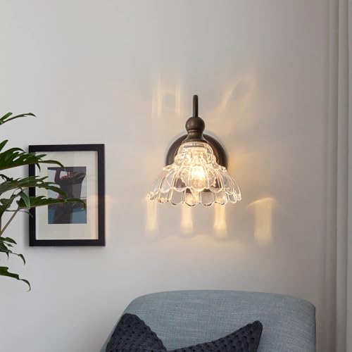 Image of EDISLIVE Vintage Vanity Light for Bathroom ORB 1-Light Bath Wall Light Fixture with Clear Flower Glass Shades 6.7 inch E12 Antique Wall Sconce for Bedroom Hallway Living Room Vanity Mirror