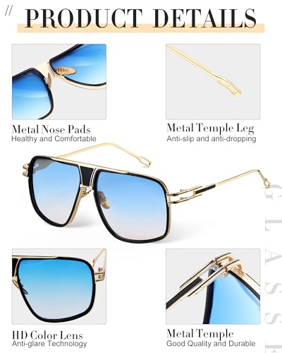 Image of Frienda 3 Pairs Retro Sunglasses for Men Oversized Men Shades Glasses Fashion Alloy Metal Gold Frame Polarized Sun Glasses
