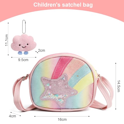 UOCAI Kinder Umhängetasche Mädchen Handtasche mit Glitzerstern Rosa AnhängerVerstellbarer Schultergurt, Niedliche Crossbody Tasche für Mädchen 3–10 Jahre Geschenk für Geburtstag, Kindergarten, Reise