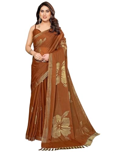 Image of Satrani Women's Shimmer Georgette Foil Printed Saree with Unstitched Blouse Piece