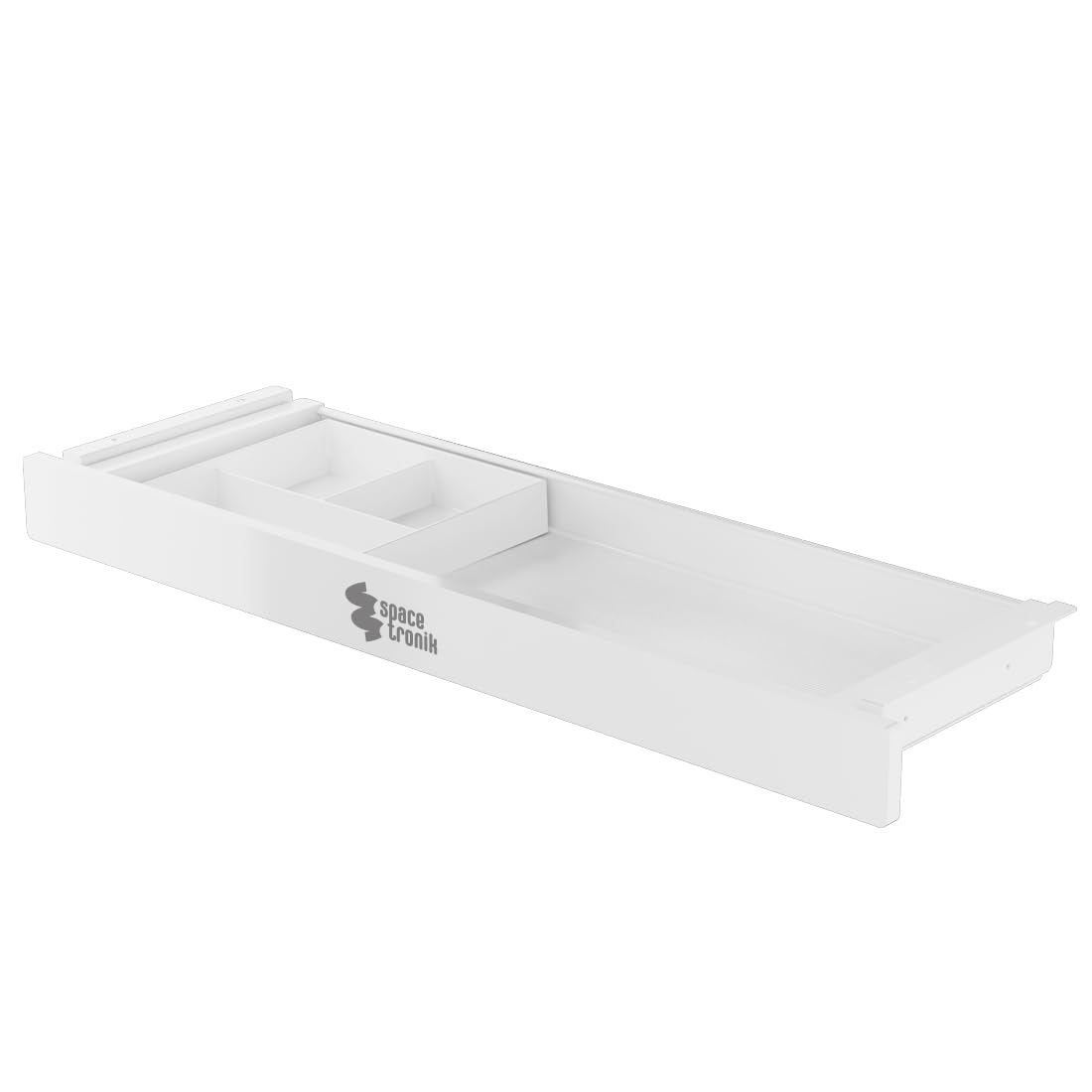 Spacetronik Cassetto sotto scrivania bianco, cassetto sottopiano con 5 scomparti, robusto cassetto inferiore, 718 x 230 x 61 mm, portata 5 kg, per ufficio, home office