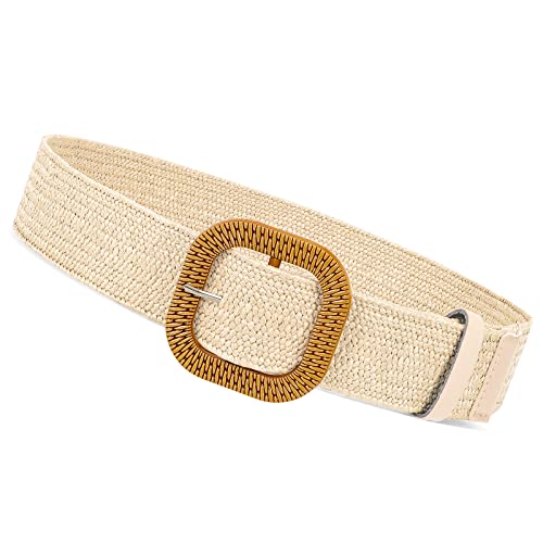 XZQTIVE Woven Belt for Women Straw Elastic Stretch Waist Belt Boho Belts Ladies Summer Beach Dress Belts