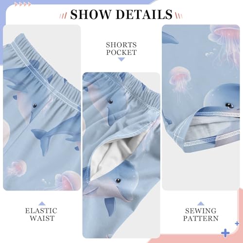 Pajama Pants Lounge Sleep PJ Bottoms Sleepwear Elastic Waist Drawstring S Dolphin Jellyfish4