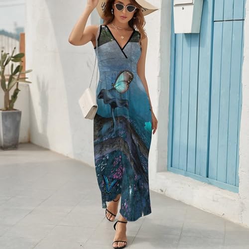 Robe maxi décontractée d'été | Robe longue sans manches fluide col V - 5