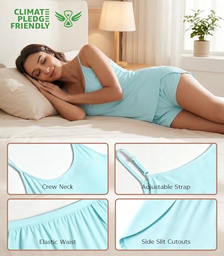 Image of NACHILA Women's Bamboo Viscose V Neck Cami Pajamas Set with Shorts
