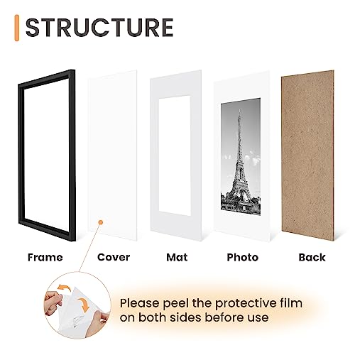 Image of upsimples 8x12 Picture Frame Set of 5, Display Pictures 6x8 with Mat or 8 x 12 Without, Wall Gallery Photo Frames, Black