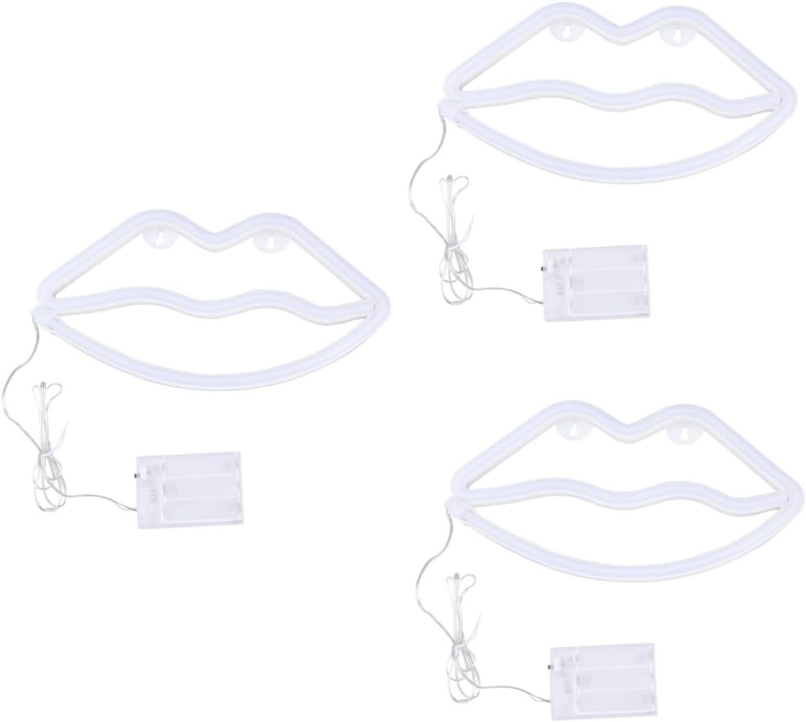 DOITOOL 3 piezas de decoración de dormitorio para dormitorio, decoración de acento del hogar, letreros de neón decoración de labios rojos beso