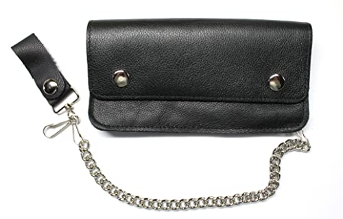 Men's 8 inch Soft Glove Leather Trucker Biker Chain Wallet