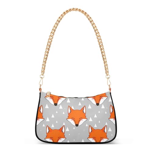 Cute Animal Fox Gray Lady One Shoulder Bag for Women Classic Formal Purse Hobo Chain Strap Zipper Medium Purses