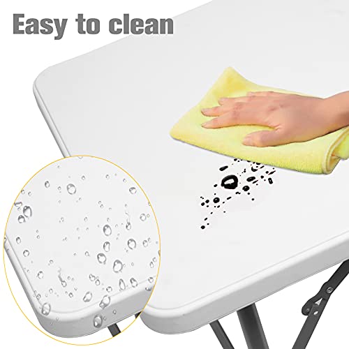 Byliable Folding Table 4FT Portable Plastic Picnic Party Dining Camp Tables Indoor Outdoor, Height Adjustable Plastic Table, White Folding Card Table with Center Handle, No Assembly and Easy to Carry