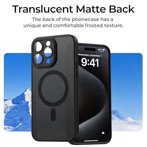 Image of Tobfit Magnetic Case for iPhone 15 Pro Max Compatible with Mag Safe, Translucent Matte Back Slim Shockproof Phone Cover for iPhone 15 Pro Max