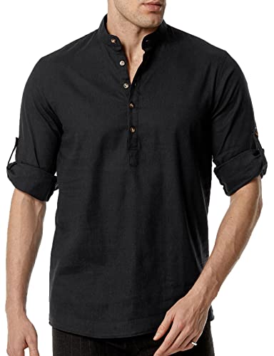 PARKLEES Henley-Shirt für Herren, Baumwollähnlich, Leinen,...