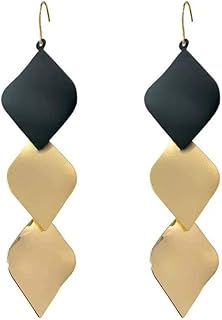 Long Square Dangle Drop Earrings Lightweight Fashion Geometric Earrings Square Gold Statement Dangle Earrings Minimalist Polished Simple Plain Geometric Flattened Hoop Earrings