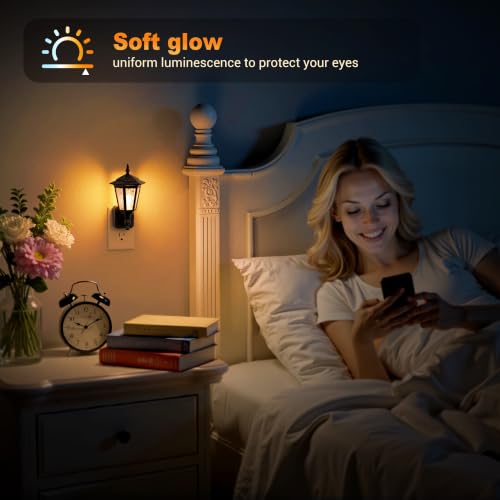 Image of JandCase Night Lights Plug into Wall, 2000K Amber | Dusk to Dawn Sensor, 0-100LM Dimmable Industrial 180Rotating Night Light for Bedroom, Bathroom, Living Room, Hallway