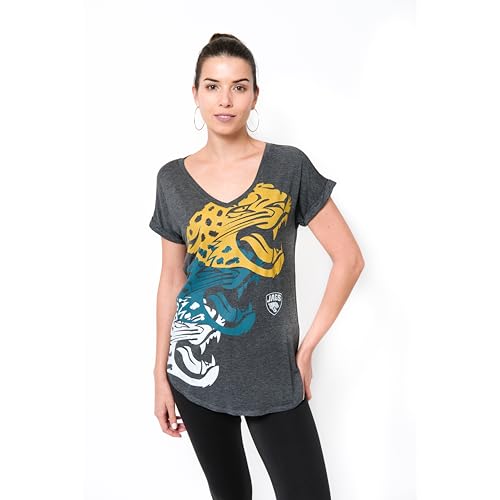 Ultra Game NFL Official Women's Super Soft Modal Vintage V-Neck T-Shirt, Jacksonville Jaguars, Charcoal, Small