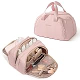 Marscamd Travel Toiletry Bag for Women, Waterproof Makeup & Cosmetic Organizer with Leakproof Pockets for Bathroom or Vanity Use, Pink