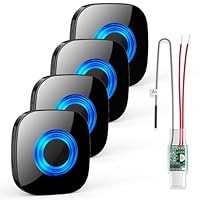 PHYSEN Funksignal Weiterleitung 4 Empfänger und Funkkonverter für Klingelanlagen (3-24V AC/DC), 110dB Lauter Gong, 58 Melodien, Einfache Installation, Blinklicht, Ideal für Senioren