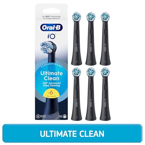 Image of Oral-B Lot of 6 Ultimate Clean Replacement Toothbrush Heads, Authentic, Black, Deep Cleaning, Plaque Removal, Round Brush Head for Oral B iO Electric Toothbrushes