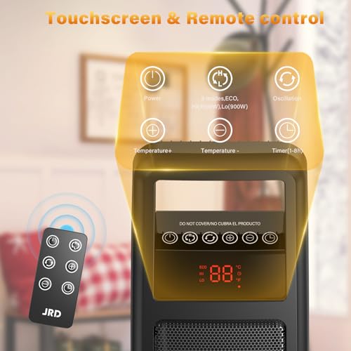 Jrd B0D9NVMM52 Space Heater Indoor With Thermostat, 24 Inch Portable Heater With 75°Oscillation, 1500W Ptc Ceramic Heater With Remote, 3 Modes, 8H Timer, Safety Electric Heaters thumb #4
