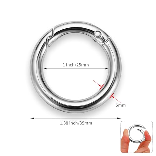 Image of Gkeygo Key Ring Clip, 1 Inch Keychain Rings, 8 Pack Round Carabiner Clip for Keys, Buckle, Bags, Purses - Key Chain Hooks Replacement Keychains Lanyard DIY Crafts - Silver, Rose Gold
