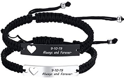 XUANPAI Personalized Handmade Braided Rope ID Plate Couples Bracelets for Women Men Friendship (Couple（Hollow Heart)
