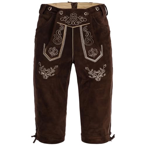 Pantalon en cuir pour homme daim marron Capri culotte traditionnelle