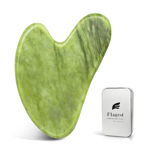 Flagest Gua Sha Stein, 100% natürliche Jade Guasha Gesichtsmassage für Schwellungen und Straffung, Massage Tool für Gesicht, Augen, Hals zur Hautpflege (Jade)