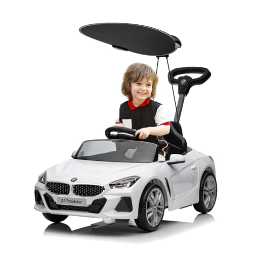 Voupou Push Ride-on Car for Toddlers 1-3, Licensed BMW Z4 Toddler Push Car with Canopy,Adjustable Push Rod,Horn Music,Silent Wheel, Push Car for Baby(White)
