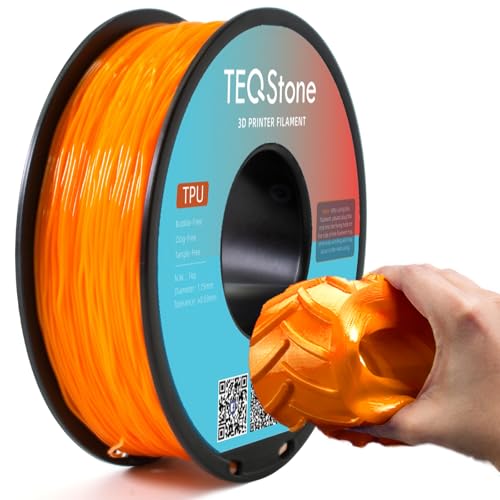 TEQStone TPU Filament 1.75mm New Orange 1Kg Spool 95A Flexible Soft 3D Printer Filament Consistent Diameter +/-0.03mm in Vacuum Package