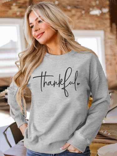 Thanksgiving Sweatshirts for Women Thankful Sweatshirt 2025 Trendy Fall Embroidered Graphic Pullover Top