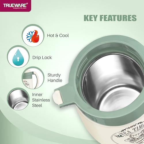 Image of Trueware Aqua Jug Insulated Flask -1000 Ml | Insulated Tea Pot Kettle Inner Steel Outer Plastic | Hot & Cold | Food Grade Plastic | Lightweight BPA-Free | Wide Mouth Design | Ideal for Office, Travel