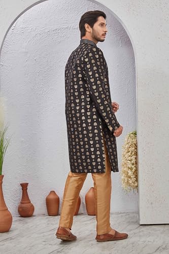 Indian Designer Wedding Festive Wear Jacquard Indo-Western Sherwani Pajama Set For Men3