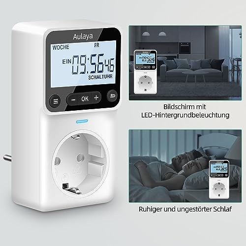Zeitschaltuhr Digital Deutsche Ausführung Steckdose mit 25 konfigurierbaren Wochen- Tages- und Minuten Programmen, Neu aufgerüsteter Groß LCD Display Digitale Elektrische Zeitschaltuhr 3680W-1 Pack