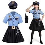 Spooktacular Creations Police Officer Costume for Girls, Cop Costume for Kids Role-Playing and Halloween Dress Up-S