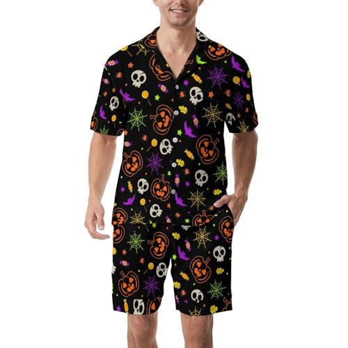 Men Pajamas Sets Short Sleeve Sleepwear Button-Down PJs Sets Two-Pieces Loungewear with Pockets