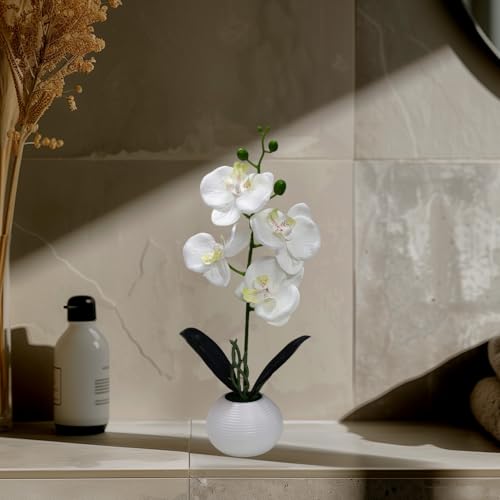 Image of CURATED CART Flower Pot with Artificial Flowers - Orchid White Flower with White Vase | Ideal for Home Decor | Office Decor | Gifting | Size 36 x 9cm