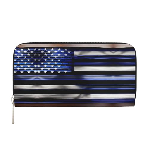 American Thin Blue Line Flag Print Casual Clutch Purse Hand Wallet for Women Capacity Wallet Stylish Travel-Friendly