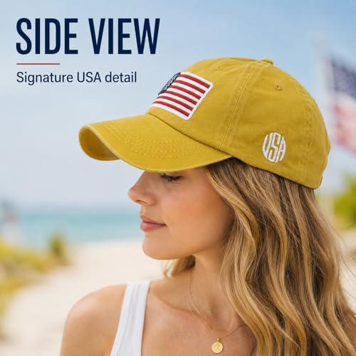 Image of American Flag Baseball Cap for Men Women, Washed Cotton USA Hat, Adjustable Patriotic Cap for 4th of July