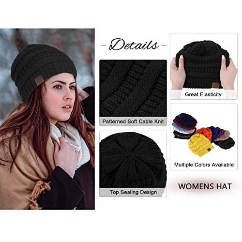 Zando Beanies Women Satin Lined Beanie For Women Warm Winter Hats For Women Thick Beanie Hats For Women Men Knit Slouchy Beanie Womens Beanies For Winter Hat Unisex Soft Chunky Cap Black Beanie Hat #TOP2