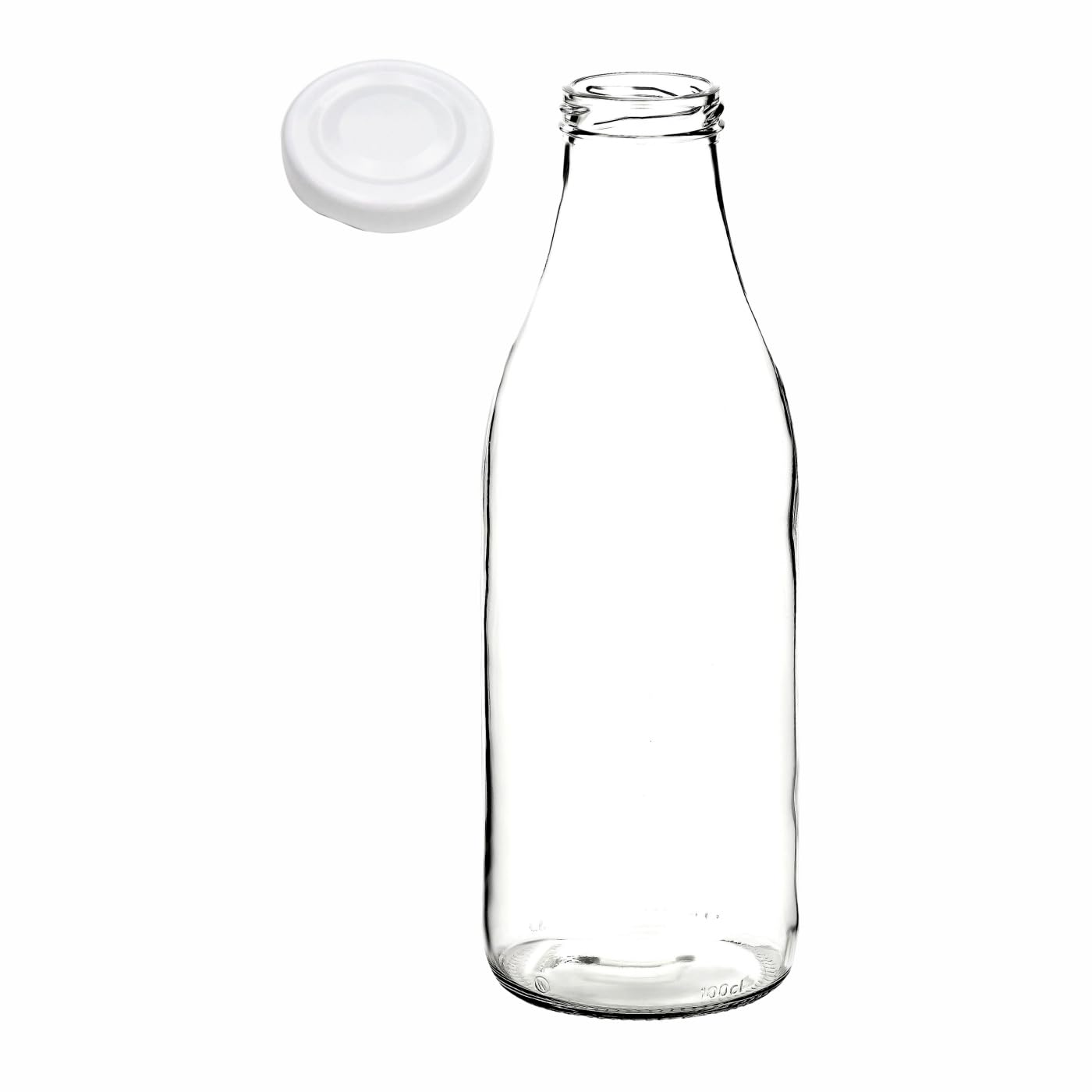 gouveo Lot de 20 bouteilles de jus 1000 ml avec bouchon à vis blanc - Grande bouteille en verre 1 litre avec bouchon TO48 - Bouteille vide à remplir (SF1000W)
