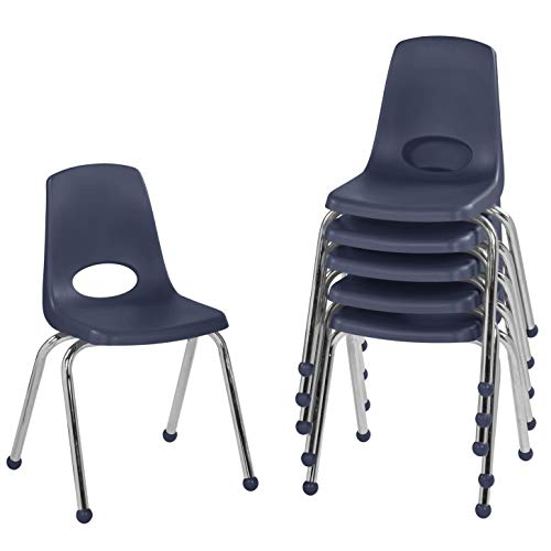 FDP 16" School Stack Chair, Stacking Student Seat with Chromed Steel Legs and Ball Glides; For In-Home Learning or Classroom - Navy (6-Pack), 10367-NV