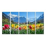 islandburner Prime Bild auf Leinwand Frühling in den Schweizer Alpen mit Tulpenfeld für Wohnzimmer Naturliebhaber Naturkostladen Bilder Wandbilder Poster